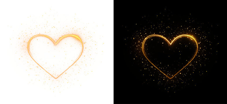 Golden heart glow with sparkles, swirl, and magic light effect. Perfect PNG for Valentine's, luxury cards, or romantic banners shiny, bright, and isolated for elegant designs.