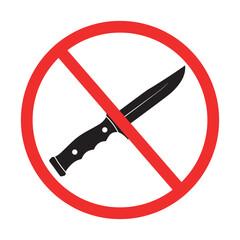 No knife symbol, red circular prohibition sign, safety warning against weapons