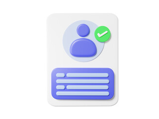 ID card employee on isolated background. name personal badge Identification staff company profile information, human resources avatar, verify identity concept. cartoon design. 3d rendering
