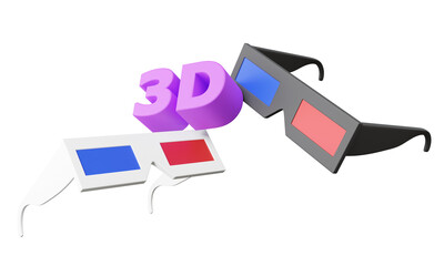 White and black cinema glasses 3D movie video screen advertising multimedia entertainment on isolated background. graphic design banner. 3d render illustration element