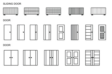 Set of Sliding and Panel Door Line Icons - Interior Design Elements