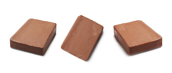 Chocolate butter block isolated on white, set