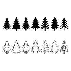 Obraz premium Black and White Pine Tree Silhouettes Varying Sizes