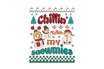Fototapeta premium Chillin with my snowmies - Retro Christmas Sweater design