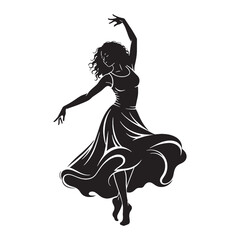 Elegant Flow Dancing Lady Serene Pose Concept, with a Calm and Beautiful Motion - dancing lady silhouette - dancing lady vector - silhouette of dancing lady - Lady illustration
