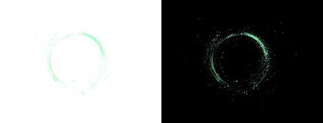 Glowing green circle with neon light and particle energy. A sleek, vibrant PNG overlay with a mystical aura ideal for modern, futuristic, and sci-fi themed transparent visuals