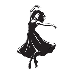 Refined Dancing Lady Poised Silhouette, Showing Her Skill and Lightness - dancing lady silhouette - dancing lady vector - silhouette of dancing lady - Lady illustration
