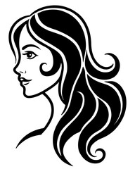 Girl with long flowing hair in stylish black silhouette illustration