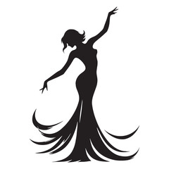 Charming Posed Dancing Lady Rhythmic Silhouette Graphic, with a Feeling of Joy and Freedom - dancing lady silhouette - dancing lady vector - silhouette of dancing lady - Lady illustration
