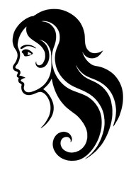 Elegant sketch of a woman with long hair in stylish profile illustration