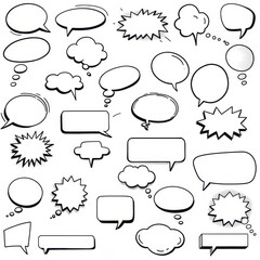 Fototapeta premium Collection of Diverse Hand-Drawn Comic Speech Bubbles and Thought Bubbles for Design Projects