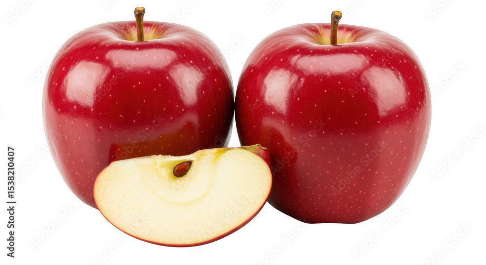Poster two red apples and a slice isolated on transparent background