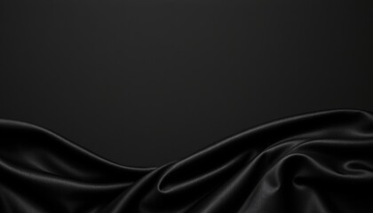 Fototapeta premium create an image of an elegant black satin fabric with a swirling pattern showcasing gentle curves against a rich black background