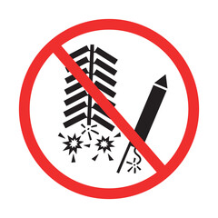 No fireworks symbol, red circular prohibition sign, safety warning sign