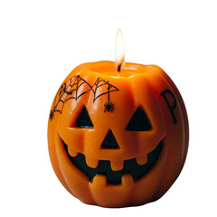 A Glowing Jackolantern Candle Embracing the Festive Spirit of Halloween isolated on transparent baackground