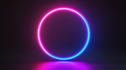 Obraz premium Neon circle light display on a dark background.