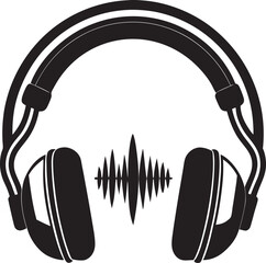 A collection of stylized headphone design, showcasing type from over-ear to earbuds, with some featuring musical elements or abstract interpretations