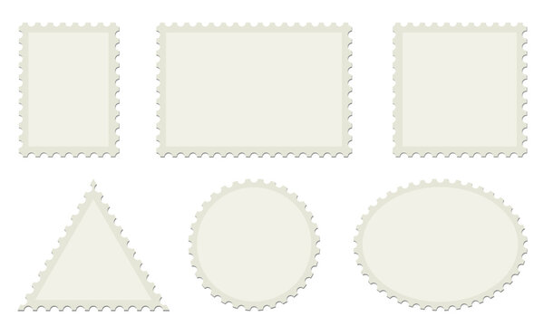 Set of blank postage stamps. Blank postage postmark. Empty mail delivery template.