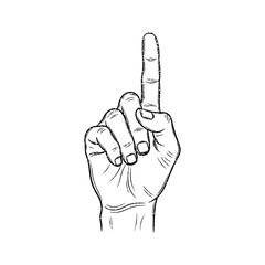 Vintage Engraved Hand with Index Finger Pointing Up – Retro Stipple Etching Style Finger Gesture Illustration Isolated on Transparent Background
