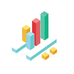 Isometric 3D Bar Chart Data Visualization and Graphic Design Element