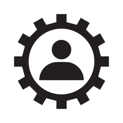 user management icon inside gear symbol representing settings, configuration, account or system control