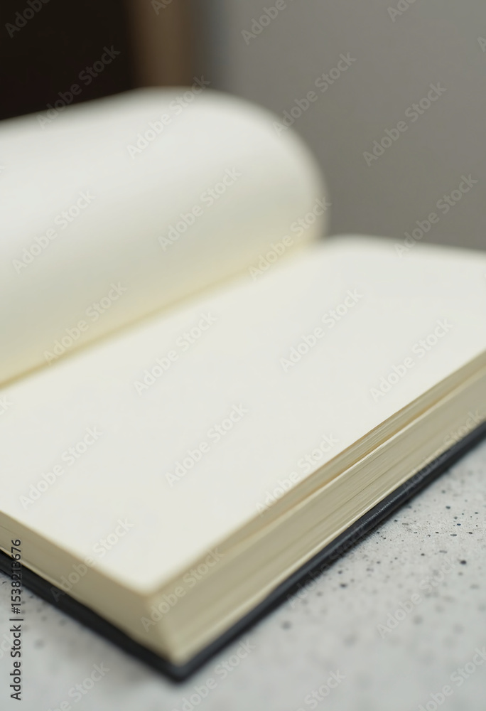 Poster a pristine notepad with empty pages awaits inspiration on a smooth, textured surface. ideal for brai