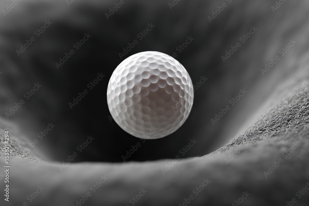 Poster a textured white sphere suspended above a monochromatic landscape, creating depth with its shadow an