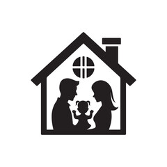 family in home vector silhouette clip art logo design illustration