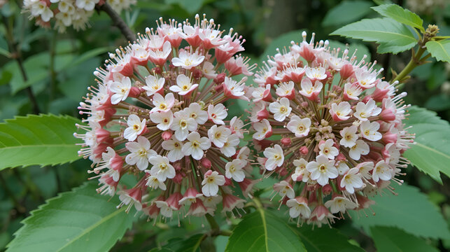 Umbel of a ninebark Diabolo with partly open blossoms