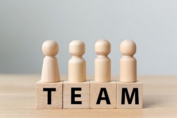 Wooden Team Players on the Blocks in the Workplace