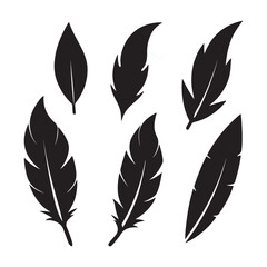 Collection of Black and White Feather and Leaf Silhouettes Perfect for Design Projects