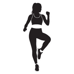 Strong Exercising Lady Poised Silhouette, Showing Her Skill and Lightness - exercising lady silhouette - exercising lady vector - silhouette of exercising lady - Lady illustration
