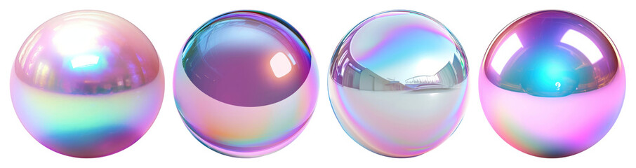 PNG Colorful iridescent glass spheres, element set on transparent background