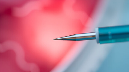 Close-up of a biopsy needle being prepared for a tissue sample extraction.