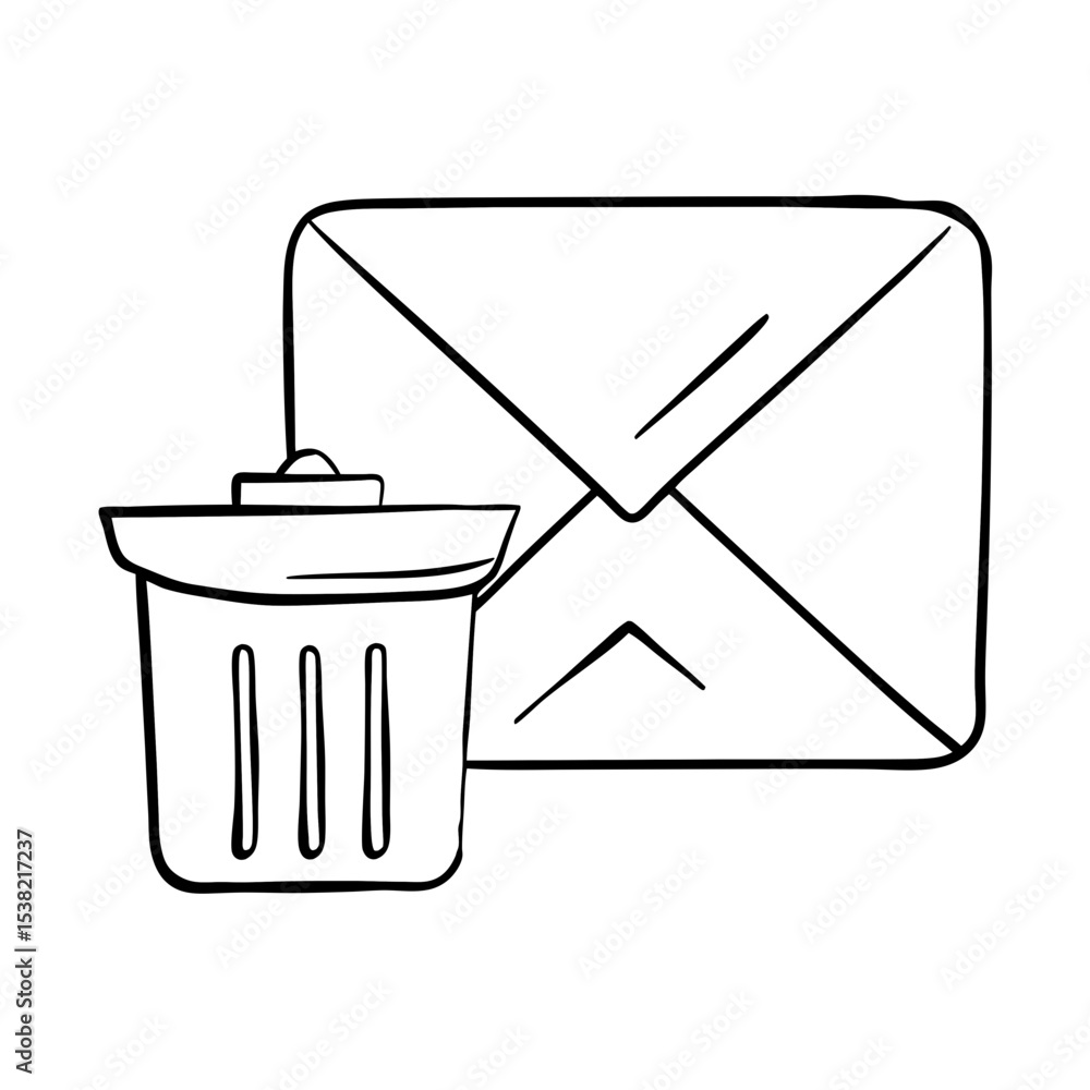 Poster deleted message icon depicting envelope and trash can. simple deleted message illustration shows ema