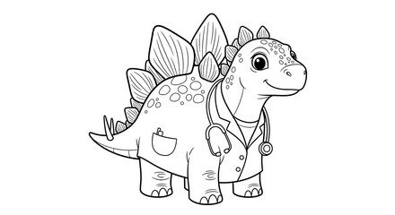Obraz premium Stegosaurus doctor coloring page for kids printable cute dinosaur veterinarian outline art on transparent background