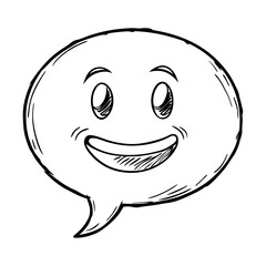 Fototapeta premium Happy emoji reaction bubble with smiling face. Positive emoji speech bubble with cheerful expression and simple design. Sketch style emoji reaction ideal for social media posts and website design.