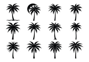 A silhouette black palm of vector collection on white background 