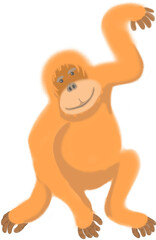A Smiling cartoon orangutan or monkey, cute and cheerful, PNG with transparent background, ideal for children’s design and fun elements. 