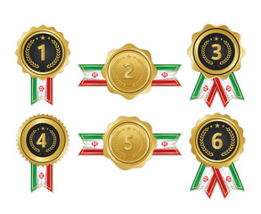 Golden award medal with iran flag ribbons for winners