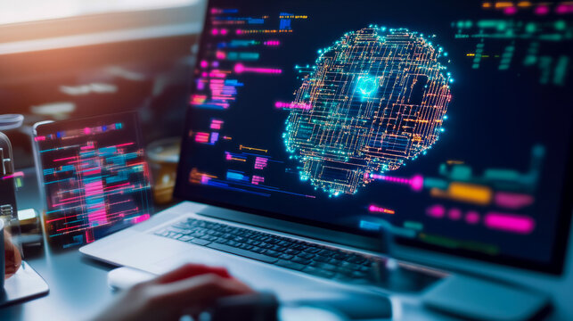 Concept: Computer code; Abstract futuristic glowing globe with binary code for web banner - Powered by Adobe
