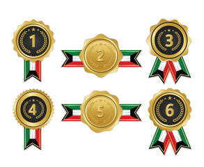 Golden award medal with kuwait flag ribbons for winners