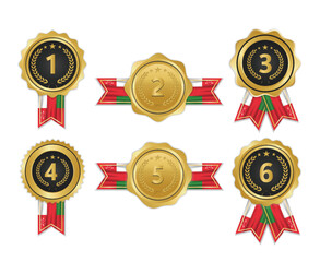Golden award medal with oman flag ribbons for winners