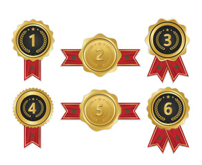 Golden award medal with morocco flag ribbons for winners 