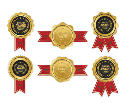 Golden award medal with morocco flag ribbons for winners 