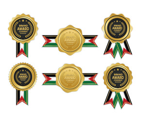 Golden award medal with palestine flag ribbons for winners