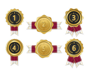 Golden award medal with qatar flag ribbons for winners 