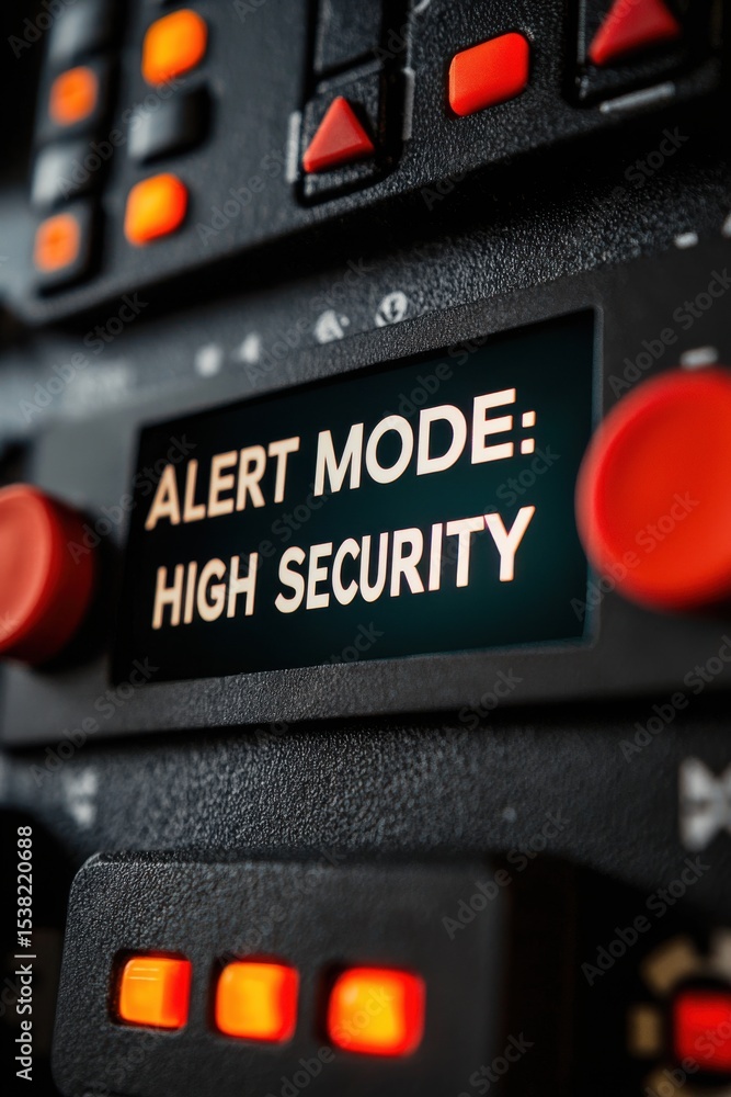 Poster geopolitical tension and high alert concept. close-up of a control panel displaying 