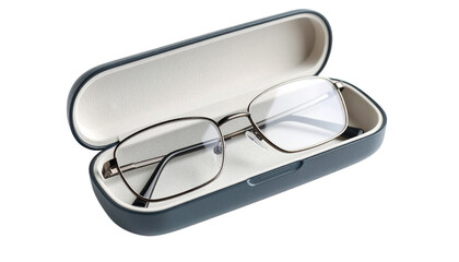 Stylish Eyeglass in Protective Case isolated on solid white background in Png