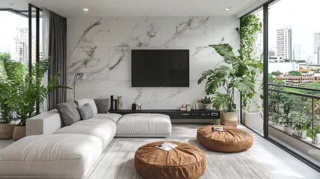 Modern Living Room with City Views